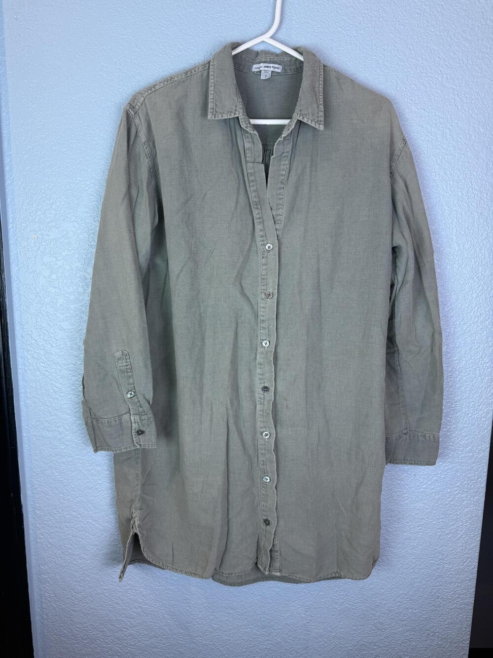 James Perse Shirt Womens Medium Gray Button Down Long Tunic Top